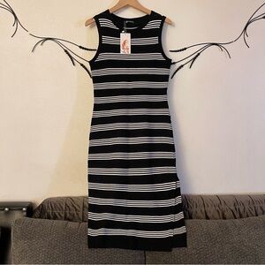 Chic Black and White Striped Midi Dress